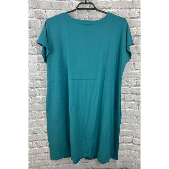 J. Jill Wearever Collection 2X Teal Green Knit T-Shirt Dress Cap Sleeves - Picture 2 of 12